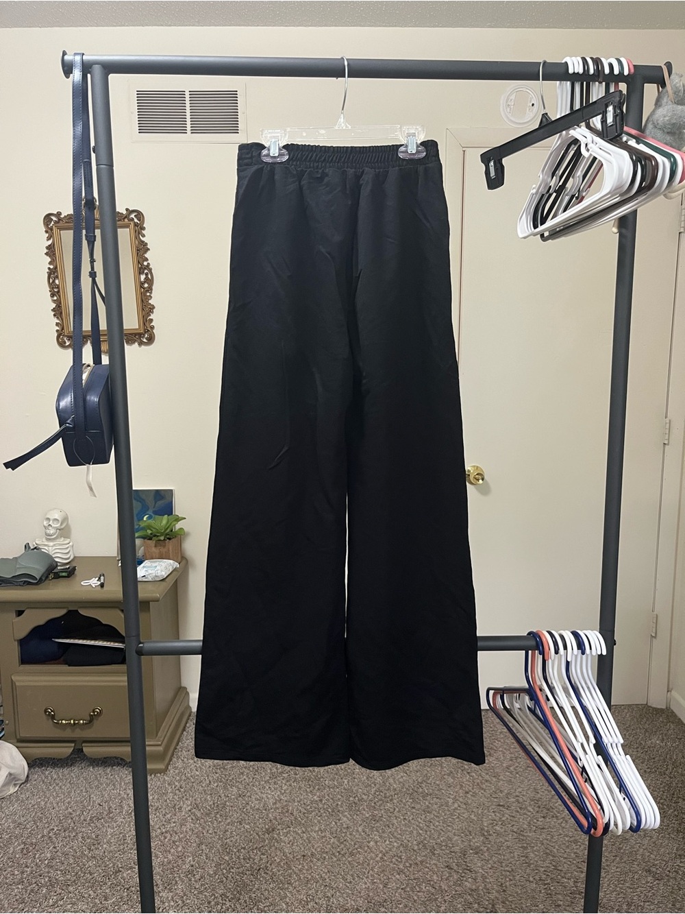 Zara Black Elastic Waist Wide-Leg Pants
